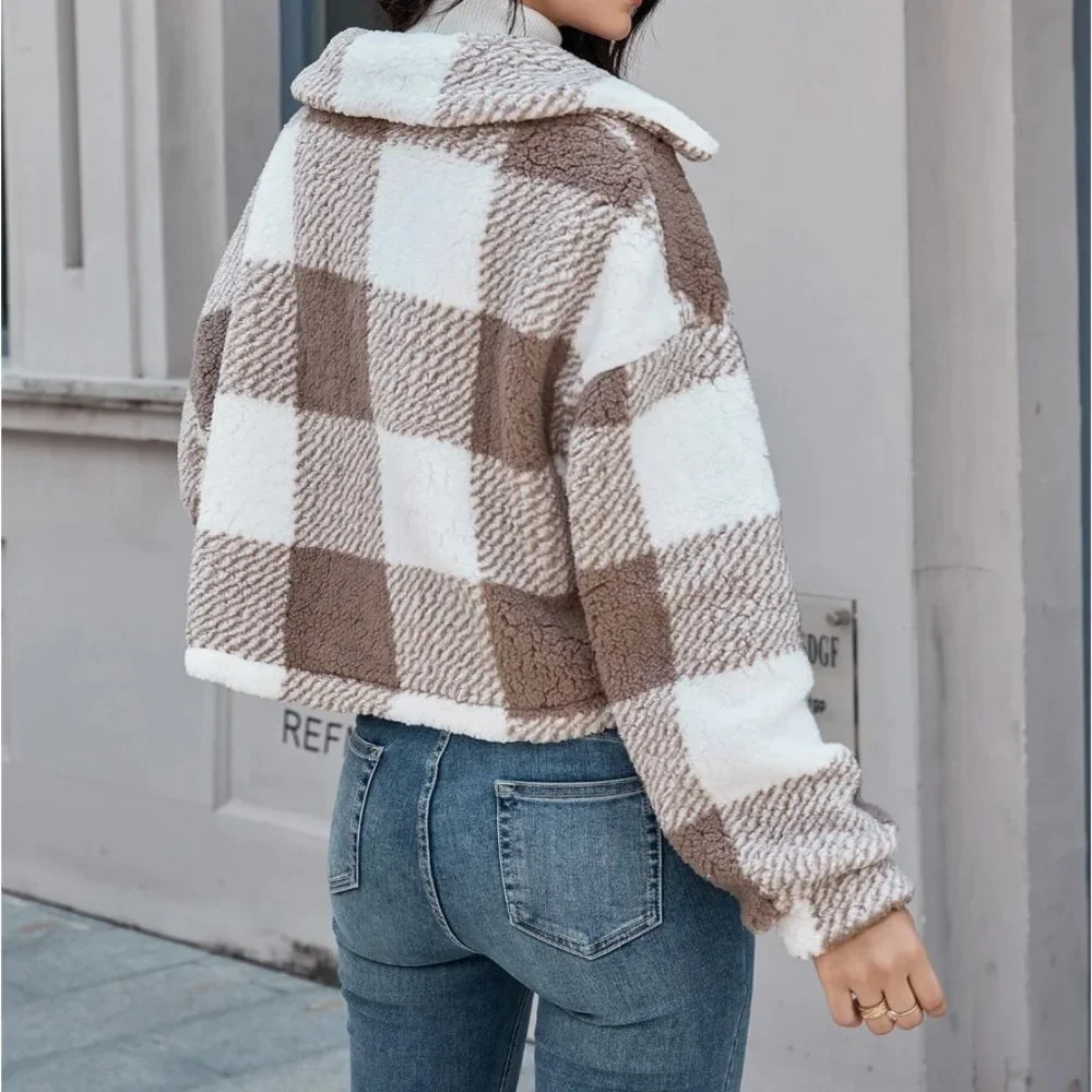 Plaid Button Front Teddy Jacket 50% OFF - Picture 4 of 7